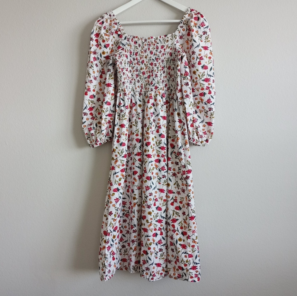 J. Crew Smocked Puff Sleeve Poplin Midi Dress In Vintage Floral S